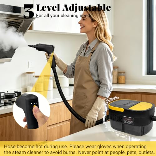 Image of Steam Cleaner, 2500W Portable Handheld Steamer for Cleaning, Large Capacity Tank Pressurized Steam Cleaning Machine for Home, Car, Bathroom, Kitchen, Furniture, Grout, Floor, Tile (Yellow)