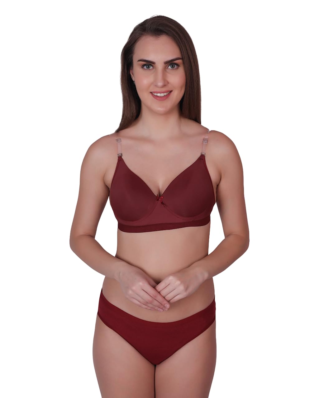 sgc sweden Women's Lingerie Set | Super Soft & Stretchable Cotton Blend Fabric Transparent Straps Comfortable Lightly Padded Non Wire Push-Up Bridal Bra Panty Lingerie Set-picture-1