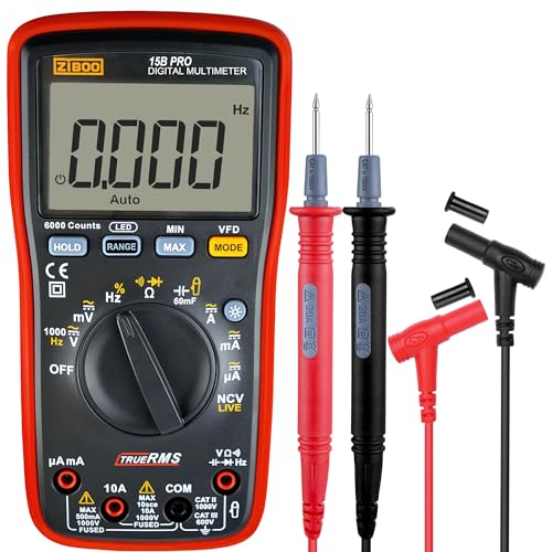 Image of ZIBOO 15B PRO True RMS Digital Multimeter,for Electrical Applications, Measures AC /DC Voltage and Current Measurements up to 1000V and 10A (Optional AC Pliers)