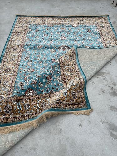 Image of Handmade Pure Silk Carpet 2 x 4 Feet Designer Oriental Silk Rug, Luxury 100% Silk Area Rug Perfect for Living Room, Bedroom & Home Decoration (MAC-23 Blue)