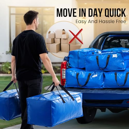 Image of TAILI Heavy Duty Moving Bags, Clothing Storage Bags with Sturdy Zipper and Strong Handles, Blue Clothes Storage Bins, Extra Large Tote for Moving Supplies, Better than Boxes (6-Pack)