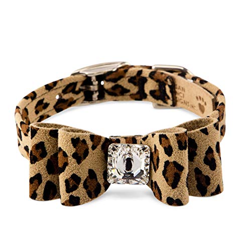 Susan Lanci Designs Ultrasuede Premium Dog Collar with Big Bow, Cheetah, X-Large