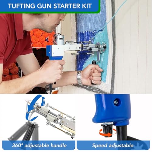Rug Tufting Gun Starter Kit with Aluminum Frame & Carpet Trimmer, Carpet Making Kit with Tufting Frame Tufting Supplies with Primary Tufting Cloth, Rug Gun Machine Starter Kit with Rug Shaver