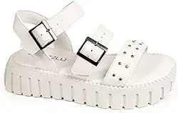 Sandália Papete Feminina Plataforma Blogueira Tratorada Rebites Metalizados