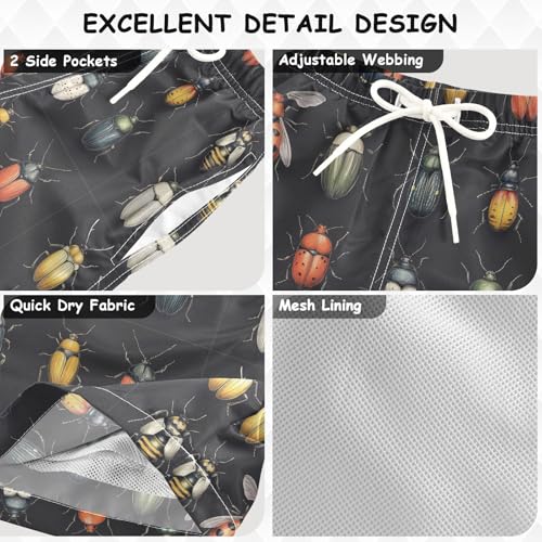 Pigsaly Boys Swim Trunks Beetles Various Insect Boys Board Shorts Swimsuit Swimwear Summer Bathing Suit 2T Multicolor3