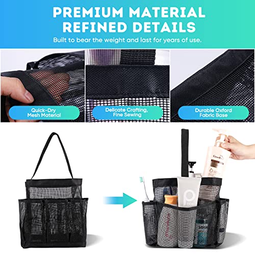 Eudele Mesh Shower Caddy Portable For College Dorm Room Essentials,Portable Shower Caddy Dorm With 8-Pocket Large Capacity,Shower Bag For Beach,Swimming,Gym-Black #TOP2