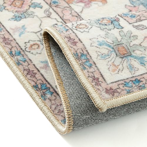 PureCozy Vintage Teppich Wohnzimmer 160x230cm Beige Waschbar Teppiche Rug – Ansicht 8
