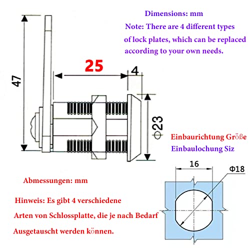 Letterbox Lock, Cam Lock, Cabinet Lock, Furniture Lock, Locker Lock, Lever Lock, Made Of Die-Cast Stainless Steel - Image 4