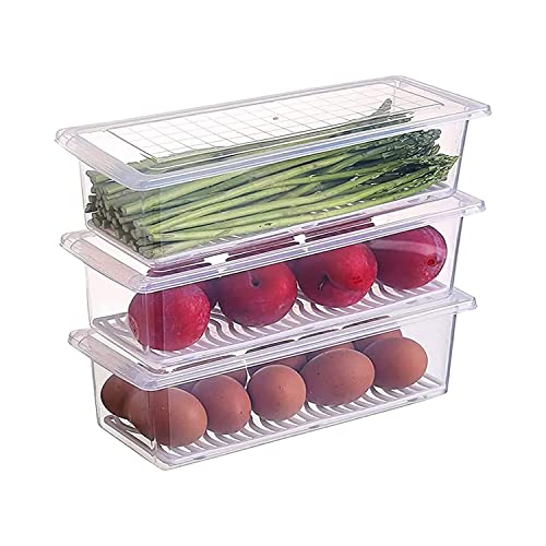 Image of 1500ML Food Storage Containers with Lid & Removable Drain Plate | Plastic Fridge Organizer Boxes | Stackable Freezer Containers for Meat, Fish, Vegetables, Fruits - Pack of 4