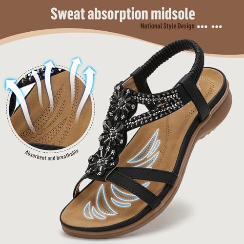 Littleplum Sandals Women Flat Dressy Sandal Summer Comfortable Slip-on Casual Beach Shoes Dress Bohemian Ankle Elastic Flats Sandals3