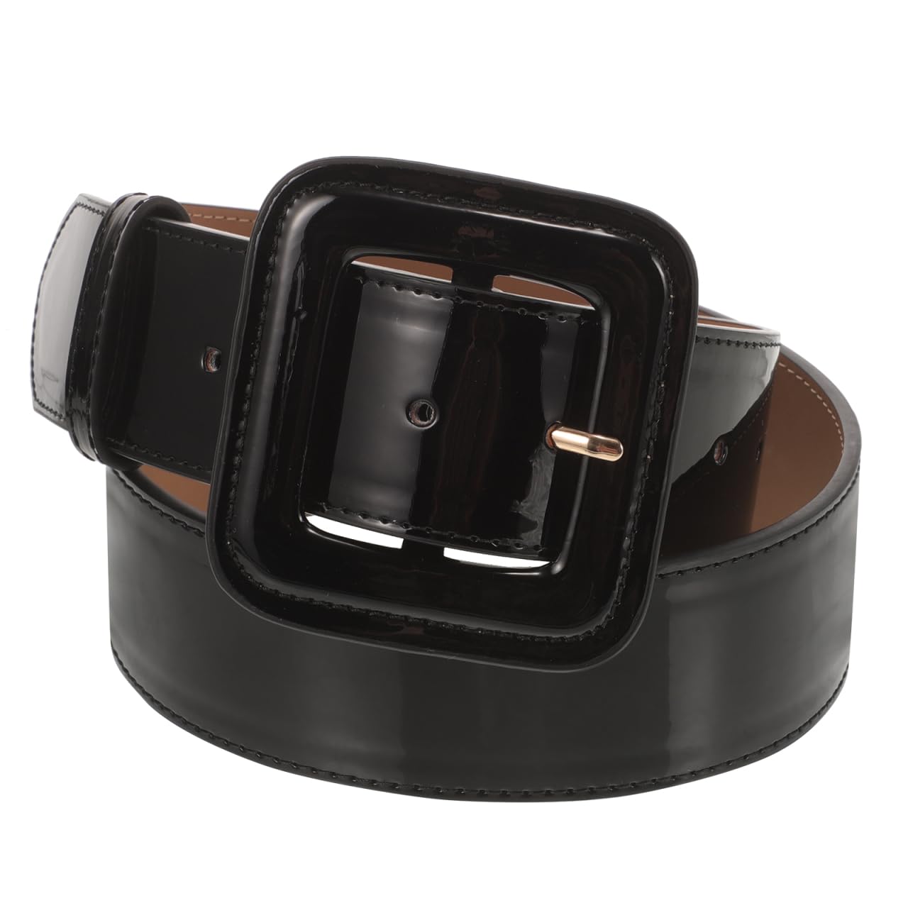 Womens Wide Patent Leather Belt - Retro Square Buckle Waist Belt for Jeans Dresses