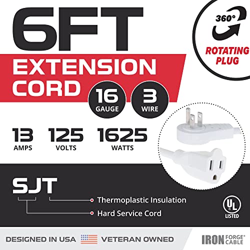 3 Pack Of 6 Ft Rotating Flat Plug Extension Cords - 16/3 Sjt Durable White Electrical Cable, 13 Amp #TOP1