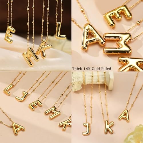 AllenCOCO Bubble Letter Necklaces Gold for Women, Thick 14K Gold Filled Balloon Initial Necklace Personalized Chunky Gold Letter Necklace for Women Non Tarnish Birthday Day Jewelry Gifts - Image 4