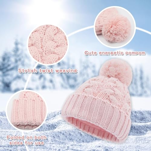 Toddler Winter Hat Toddler Pom Pom Beanie Kids Warm Lined Knit Hat Baby Winter Hats for Girls Boys 3M-8T2