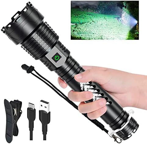 Rechargeable Flashlights, 250000 High Lumens XH-P160 Super Bright LED Powerful Handheld Flashlight with Shoulder Strap, 5 Light Modes, Zoomable IPX6 Waterproof for Outdoor Camping Emergencies