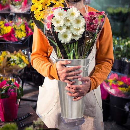 Vase en métal galvanisé argenté avec poignées pour bouquet de fleurs - 6