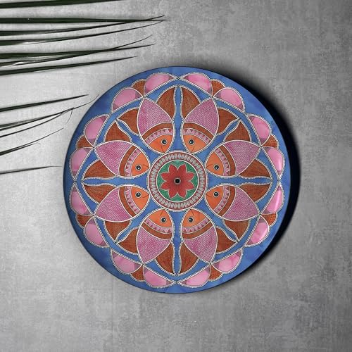 Image of Modern Folk Madhubani Wall Plates - Set of 5 Handcrafted Metal Wall Decor Inspired by Indian Folk Art | Decorative Wall Plates for Living Room, Bedroom & Office