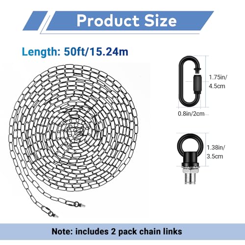 Image of garini 50 Feet Industrial Black Light Fixture Chain, Adjustable Metal Pendant Chandelier Chain Extension with Detachable Link, Maximum Load is 66 Pounds