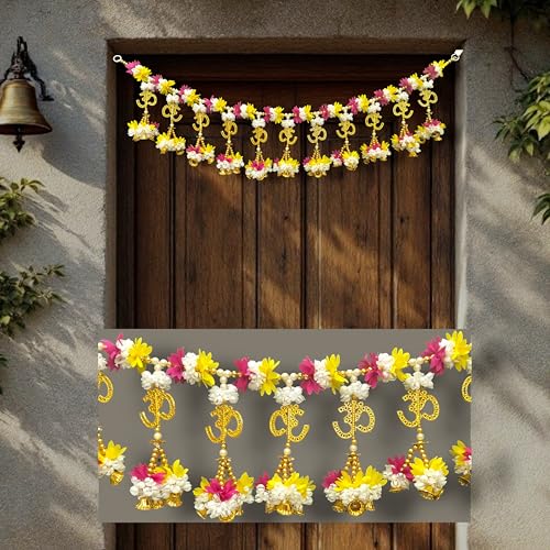 Image of iHandikart Beads Toran for Door Hanging | 40 Inch, toran for Main Door and Entrance, Perfect for Diwali & Home Decoration, Decorative Artificial Floral & OM Hanging Toran for Pooja & Festive Decor