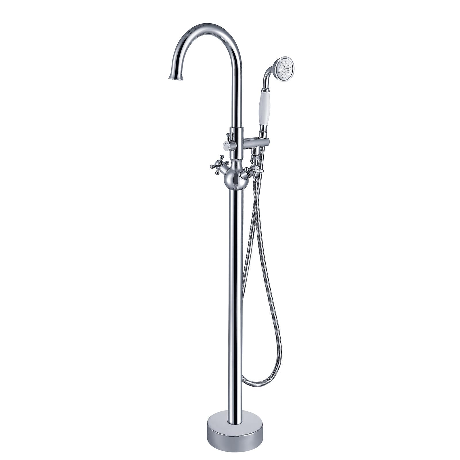 CWCQGH Freestanding Bathtub Faucet Set, Free Standing Tub Faucet Set, High Flow Standing Tub Filler Faucet with Hand Shower and,Chrome-A