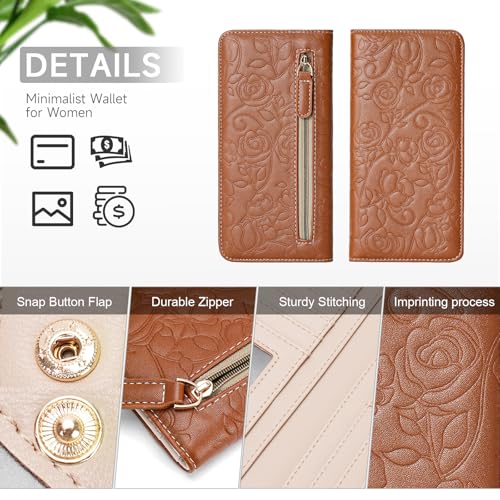 Wallet Women Ultra Slim Thin Womens Wallet RFID Blocking Bifold Clutch Long Ladies Wallet Rose BROWN3
