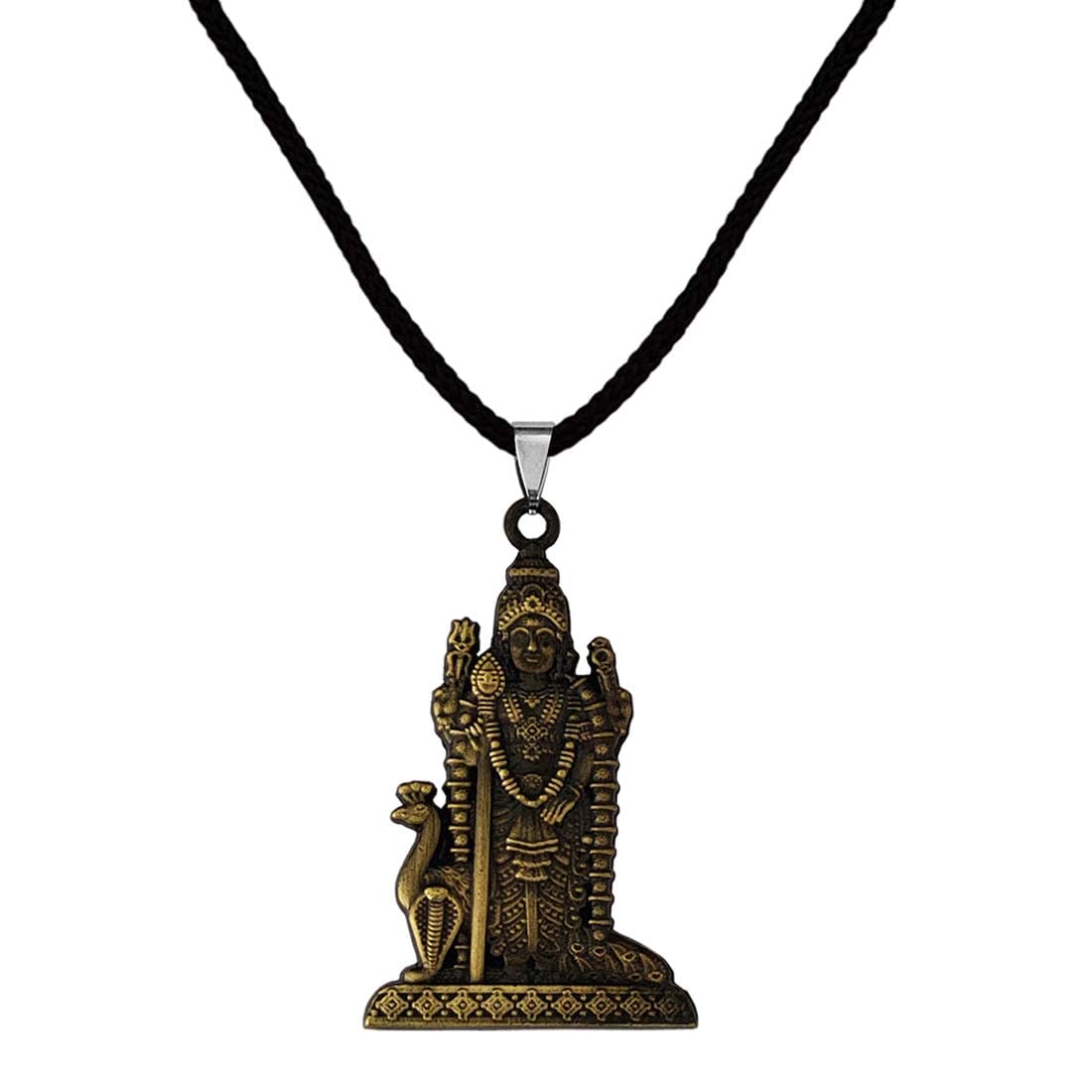 South Indian Lord Murugan Kartikeya Ska Kumara Big Tamil Om VEL Gada Cotton Dori Bronze Zinc Metal Pendant Necklace For Men women-image-6