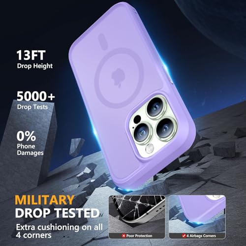 Image of MOCCA Strong Magnetic for iPhone 14 Pro Case, [Compatible with Magsafe][13FT Military Drop Protection] Slim Translucent Matte Shockproof Case for iPhone 14 Pro Phone Case 6.1'', Light Purple