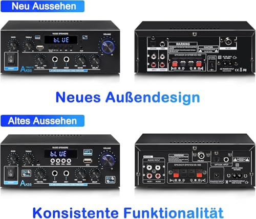 Image of AK55 Stereo Amplifier Home Audio, Bluetooth 5.0 Max 600W Power Stereo Receivers 2.0 Channel Audio Amplifier for Speaker W /Remote Control /AUX /RCA /Echo /USB /2 MIC in for Home Party, Karaoke