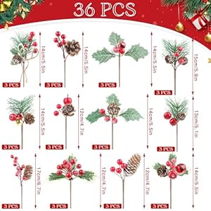 36PCS Christmas Picks with Pine Cones Holly Berry Artificial Red Berry Stems Pine Branches Small Christmas Berry Picks for Crafts Gift Wrapping Floral Picks Tree Wreaths Decor Holiday Arrangement 36PCS Christmas Picks with Pine Cones Holly Berry Artificial Red Berry Stems Pine Branches Small Christmas Berry Picks for Crafts Gift Wrapping Floral Picks Tree Wreaths Decor Holiday Arrangement