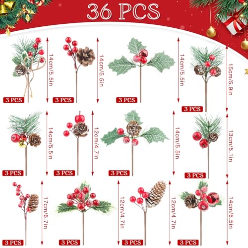 36PCS-Christmas-Picks-with-Pine-Cones-Holly-Berry-Artificial-Red-Berry-Stems-Pine-Branches-Small-Christmas-Berry-Picks-for-Crafts-Gift-Wrapping-Floral-Picks-Tree-Wreaths-Decor-Holiday-Arrangement 36PCS Christmas Picks with Pine Cones Holly Berry Artificial Red Berry Stems Pine Branches Small Christmas Berry Picks for Crafts Gift Wrapping Floral Picks Tree Wreaths Decor Holiday Arrangement