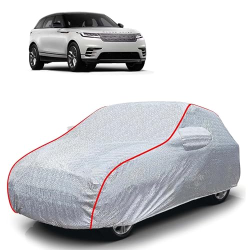 Image of Sulfar 100% Waterproof Car Body Cover Compatible with Mirror for Range Rover Velar (Triple Stitched, Full Bottom Elastic, Magic Silver with Red Piping)