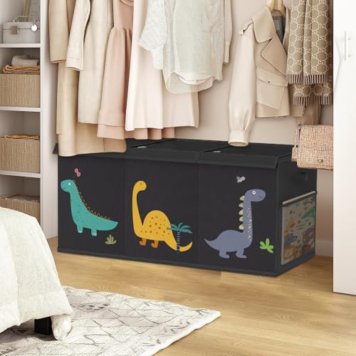 Spielzeugkiste mit deckel aufbewahrung kinderzimmer Extra Groß Aufbewahrungsbox Kinder - Faltbar Spielzeug Aufbewahrung mit Griffen Trennwand Aufbewahrungsbox für Kinderzimmer Kleidung（Schwarz）