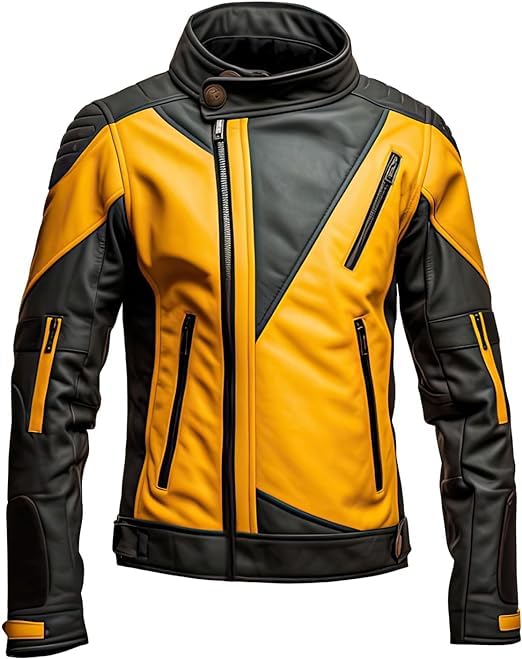 Image of Men's Biker Multi Color Leather Jacket, Leather Biker Jacket for Men, Faux Leather Biker Bomber Jacket