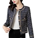 Chaqueta corta de tweed para mujer, estilo francés, vintage, con fragancia, a cuadros, para exteriores, Color de la imagen, XL
