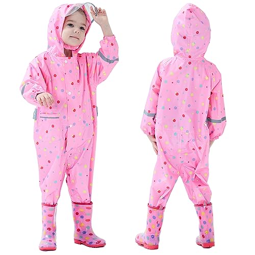 Fouyada Kids Toddler Rain Suit for Boys Girls One Piece Hooded Waterproof Coverall Rain Jacket Unisex Kids Puddle Suit