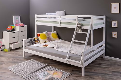 Inter Link – Etagenbett – Hochbett – Jugendbett -Stockbett – Kinderbett – Kiefer massivholz – Weiß – 2 Liegeflächen 90 x 200 und 140 x...