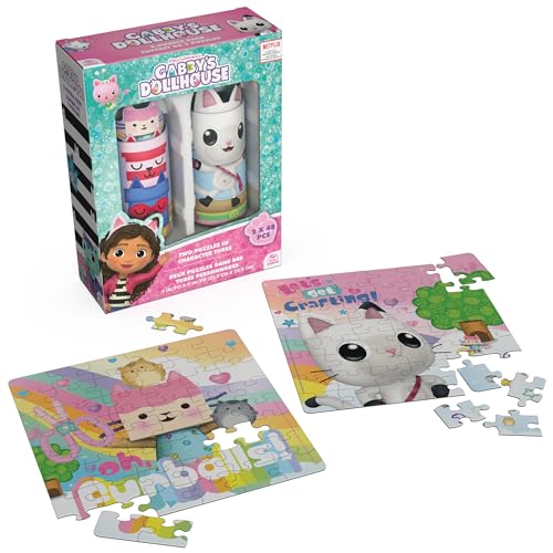Image of Spin Master Games Gabby's Dollhouse, 2-Puzzle Pack 48-Piece Jigsaw Puzzles in Character Storage Tubes Gabby's Dollhouse Toys Kids Puzzles, for Preschoolers Ages 4 and up