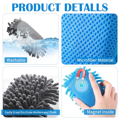 Image of Sherr 18 Pcs Microfiber Shag Magnetic Dry Erase Erasers Washable Whiteboard Eraser Bulk Colorful White Board Eraser for Chalk Markers Home Office Adult(Blue Gray)