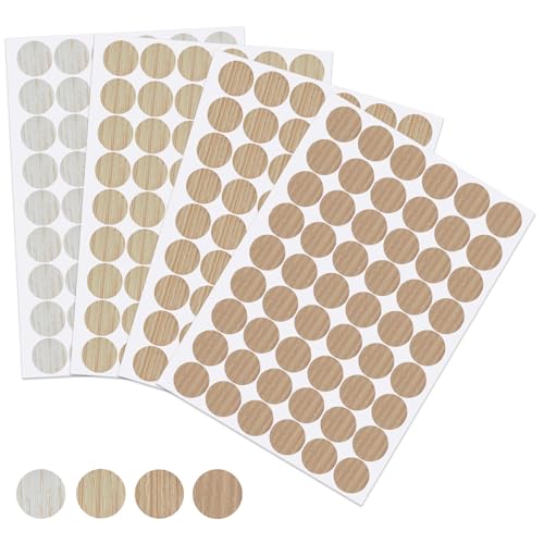 216 Pcs 21mm Screw Hole Covers Stickers Self Adhesive PVC Screw Hole Stickers Wood Texture Waterproof Screw Cover Sticker for Wood Screws Wardrobe Closet Cabinets Desk Furniture Decoration (Light Oak)
