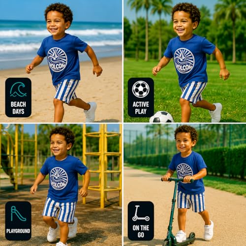 Image of Volcom Toddler Baby Boy Shorts Set - 2 Piece Short Sleeve Graphic Tees and Shorts Infant Toddler Little Boys Summer Outfits