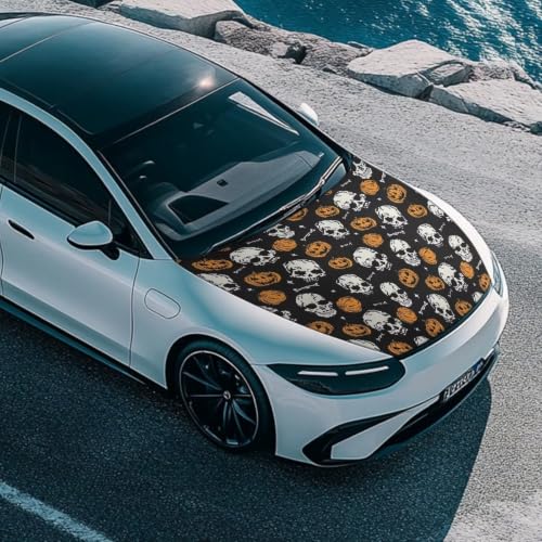 Image of Car Hood Cover Skull Bone Print Car Hood Protector Waterproof Universal Automotive Exterior Accessories Halloween Decorations for Compact Vehicles Sedans Trucks SUVs Pickup (59x39 Inch)