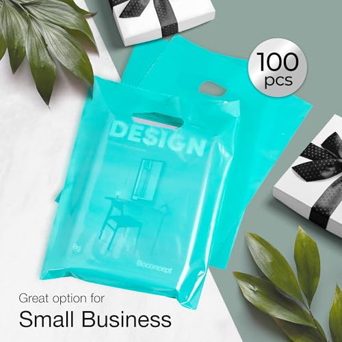 Image of Choice Marts 100 Teal Plastic Bags With Handles 9x12 Merchandise Bags