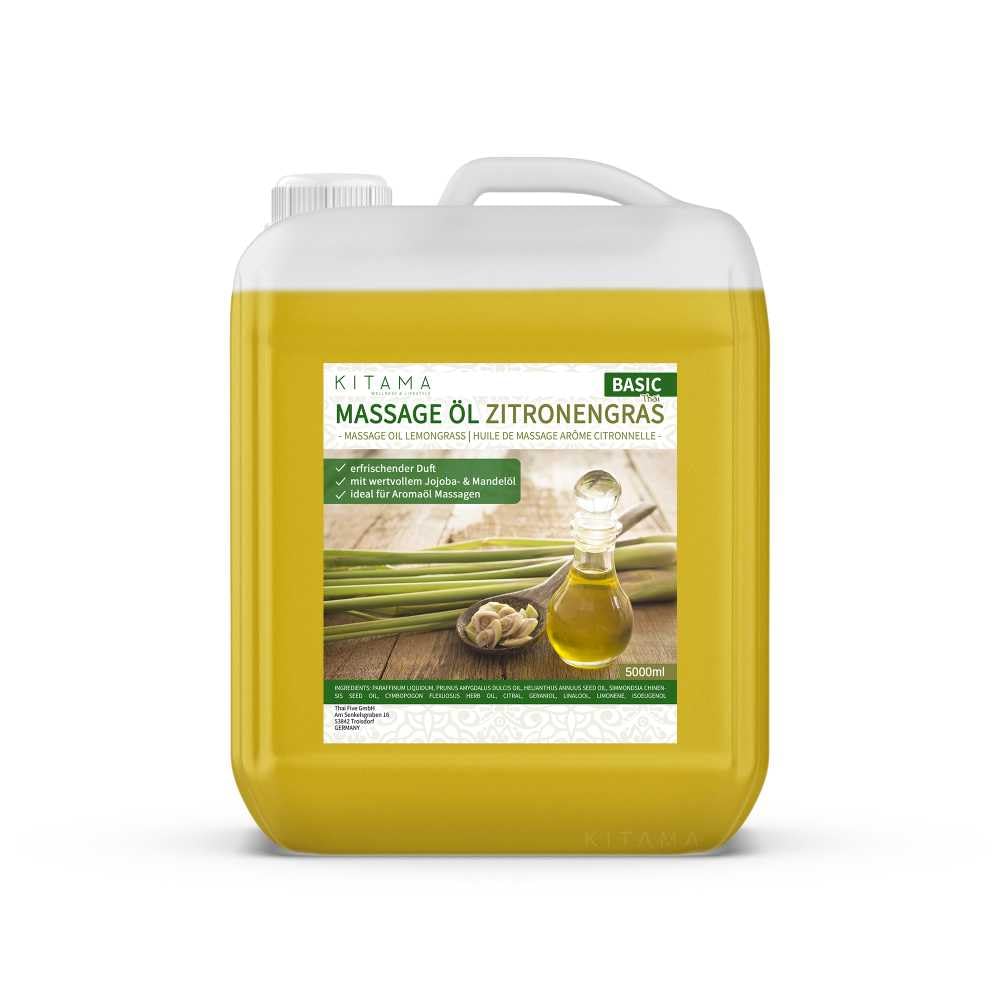 Aceite MyThaiMassage para masaje con aroma de limoncillo 5 litros (5000 ml) – Aceite aromático para Thai Massage Wellness Spa
