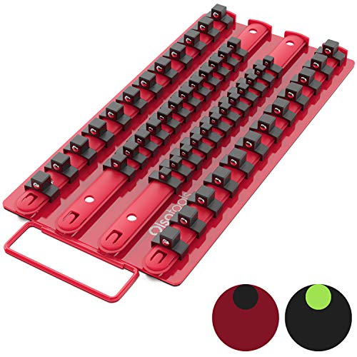 Socket Organizer Tray | Red Tray with Black Clips | Holds 48 Pcs Sockets | Professional Quality Tools Organizer | by Olsa Tools