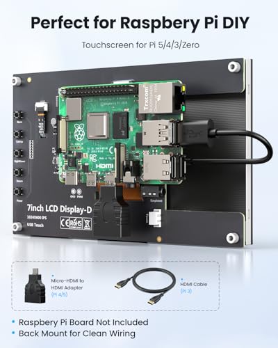 Image of Eyoyo Raspbery Pi Screen 7-inch: 1024x600 LCD Capacitive Touchscreen Monitor with Stand, Mini Portable HDMI Monitors IPS Touch Display for Raspbery Pi 5 /4 /3 /2 /Zero, Windows /Linux /Android