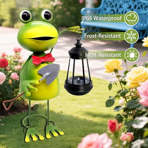 Solar Garden Lights Frog Statue with Solar Lantern,13.78in Tall Frog Decor Fairy Accessories,Mothers Day Birthday Gifts for Women Mom Grandma,Big Metal Decorative Stakes for Home Decor,Patio,Yard Art by yulloyello - Image 7