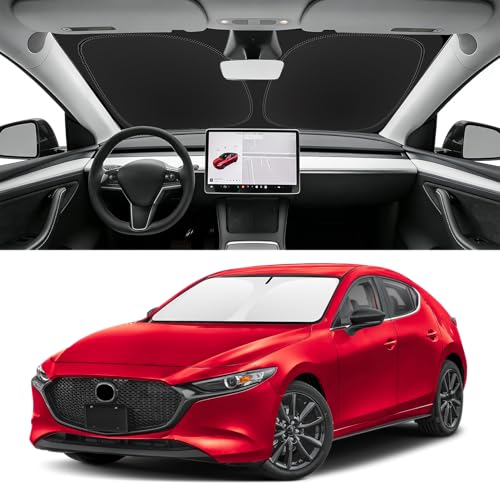SLOGENTO Custom Fit Windshield Sun Shade for Mazda 3 2019-2026, Blocks UV & Heat, Front Window Sunshade Accessories, Easy Fold & Store Keep Your Car Cooler