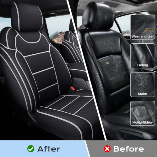 Image of Coverado Car Seat Cover Custom for Ford 2015-2026 F150 Crew Cab & 2017-2026 F250 F350 F450 Truck, Waterproof Stretch Fabric Full Set, Black & White Line
