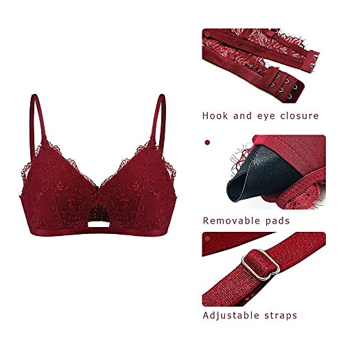SHEKINI Damen Strappy Bralette Sexy Blumen BH ohne Bügel Comfort Bra Racerback mit Abnehmbare Gepolstert Cup BH Triangel – Bild 4