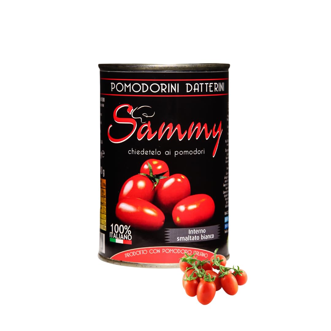 SAMMY - I Pomodorini Datterini, Pomodorino Datterino in Succo di Pomodoro, 100% Filiera Italiana, Gusto Dolce e Intenso, 12 Pezzi in Latta da 400gr